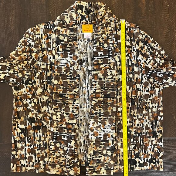 Ruby Rd Brown Abstract Knit Open Front Cardigan Womens Large - Picture 4 of 5